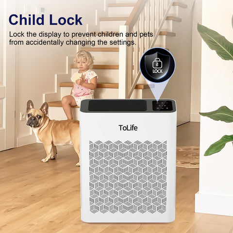 ToLife large-room purifier placed in open-plan living room for shared comfort.