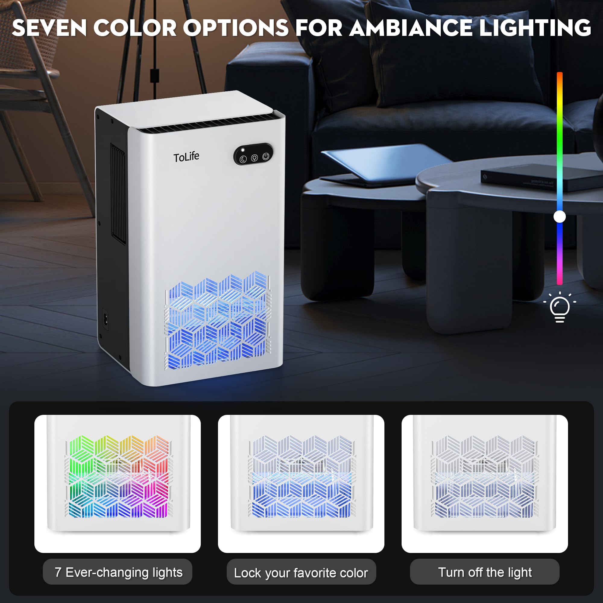 ToLife dehumidifier compact size fits small rooms and easy portability.