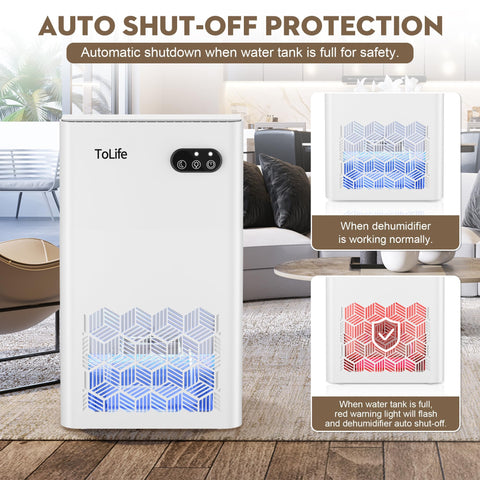 ToLife dehumidifier sleep mode operates quietly for nighttime use.