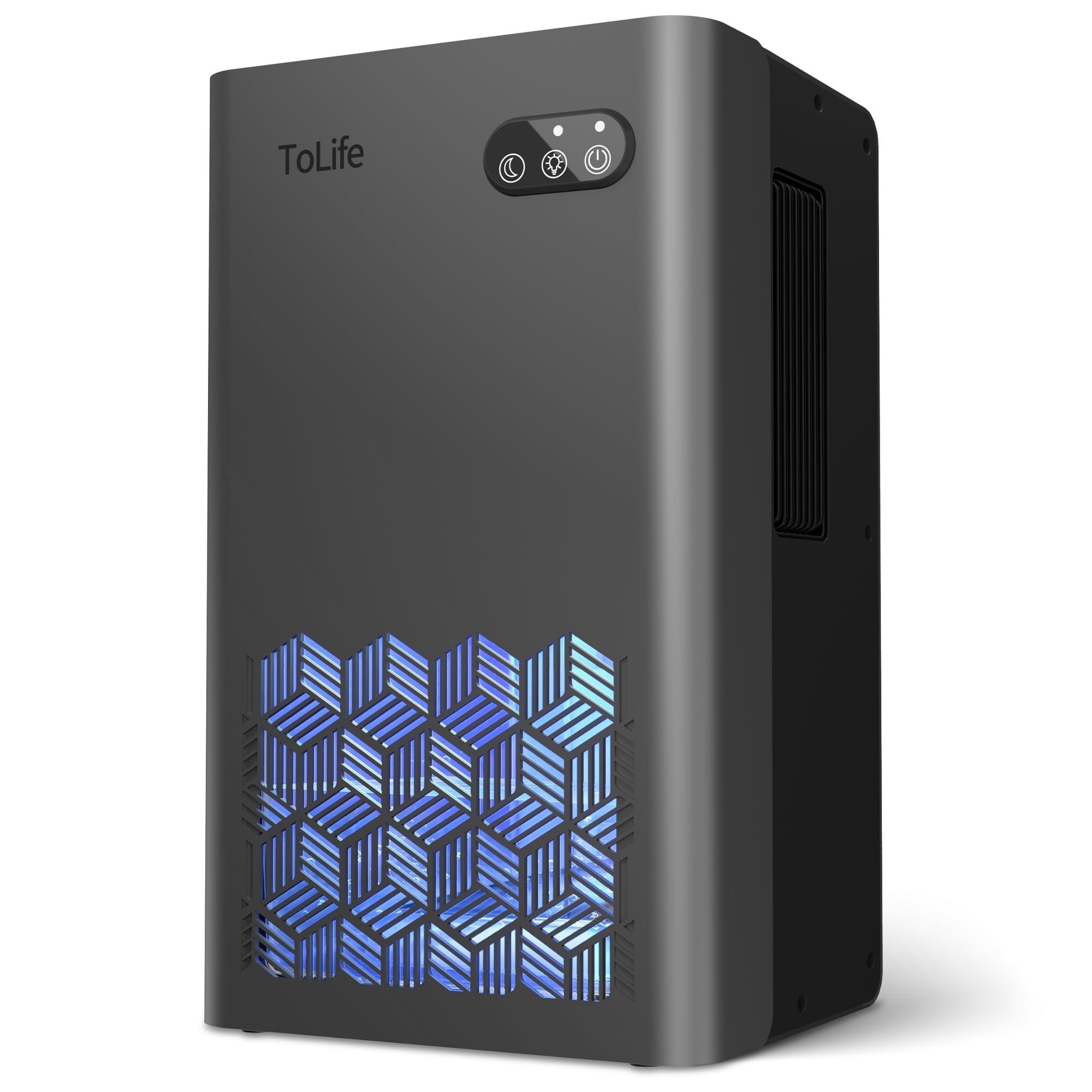 ToLife dehumidifier shows 95 oz water tank for steady moisture control.