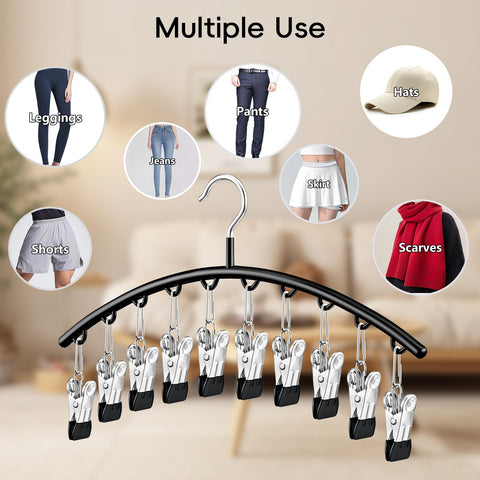 TomCare pants hangers with 20 clips hold leggings securely without slipping.