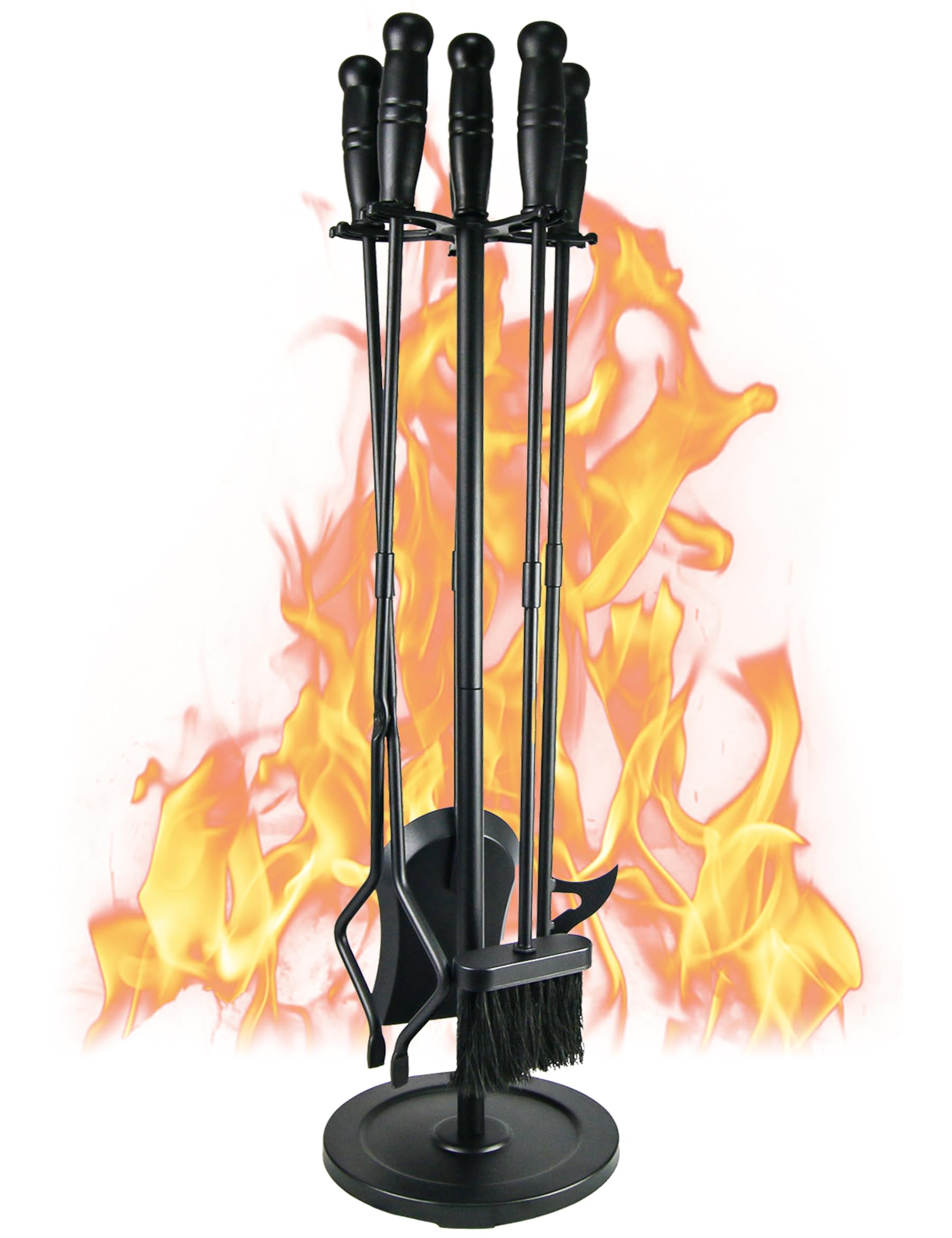 Tomersun fireplace tools stand keeps all five pieces neatly organized by the fire.