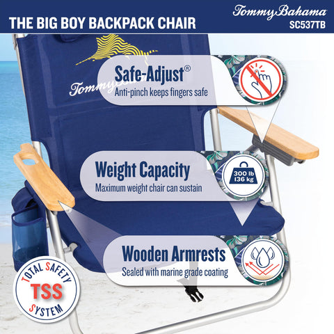 Tommy Bahama Big Boy chair-13in-seat-height offers elevated views on the beach.