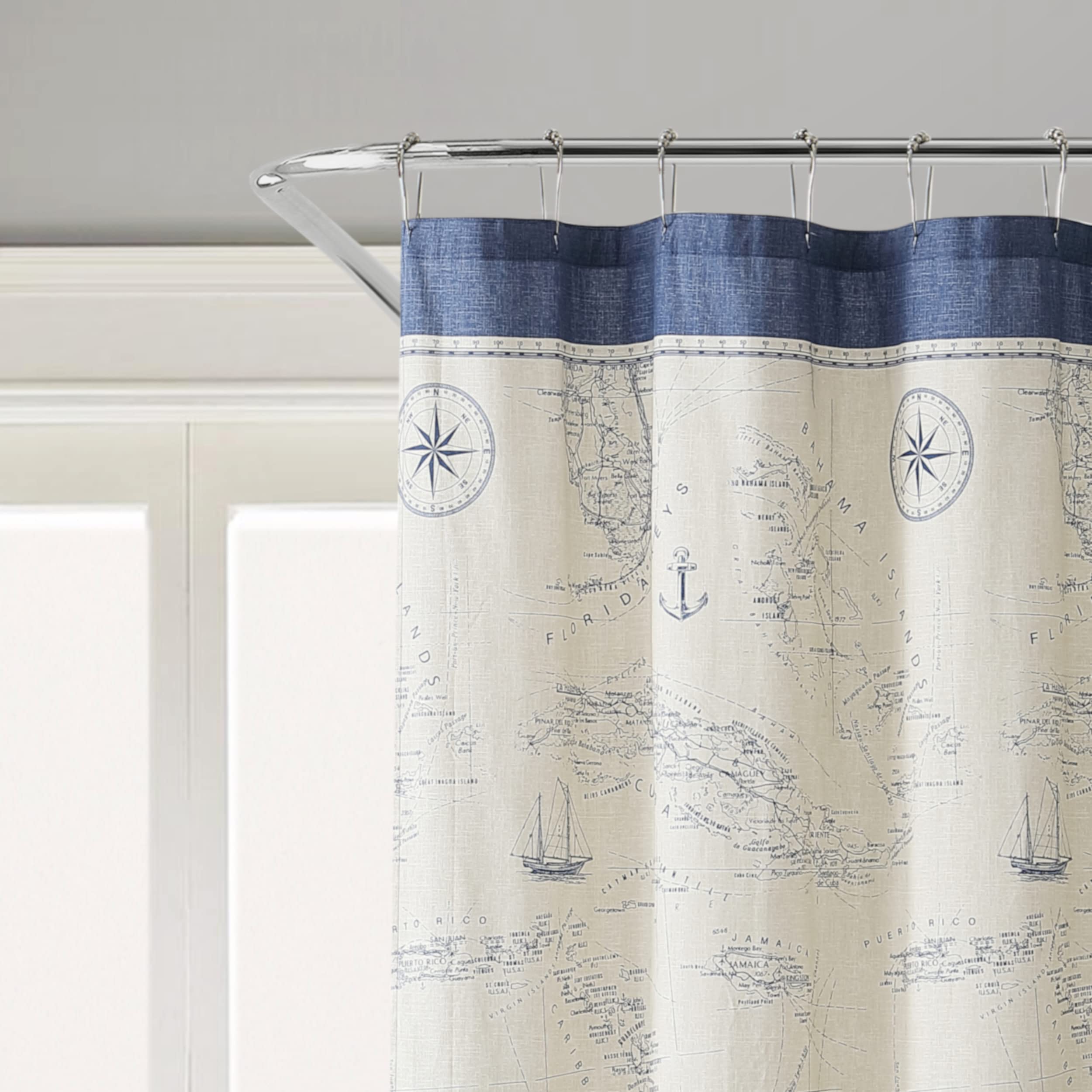 Tommy Bahama shower curtain Caribbean Sea pattern adds coastal style and calm