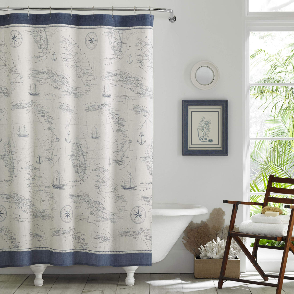 Tommy Bahama shower curtain cotton weave close-up shows durable fabric
