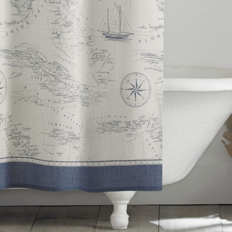 Tommy Bahama shower curtain denim blue tones enhance nautical elegance