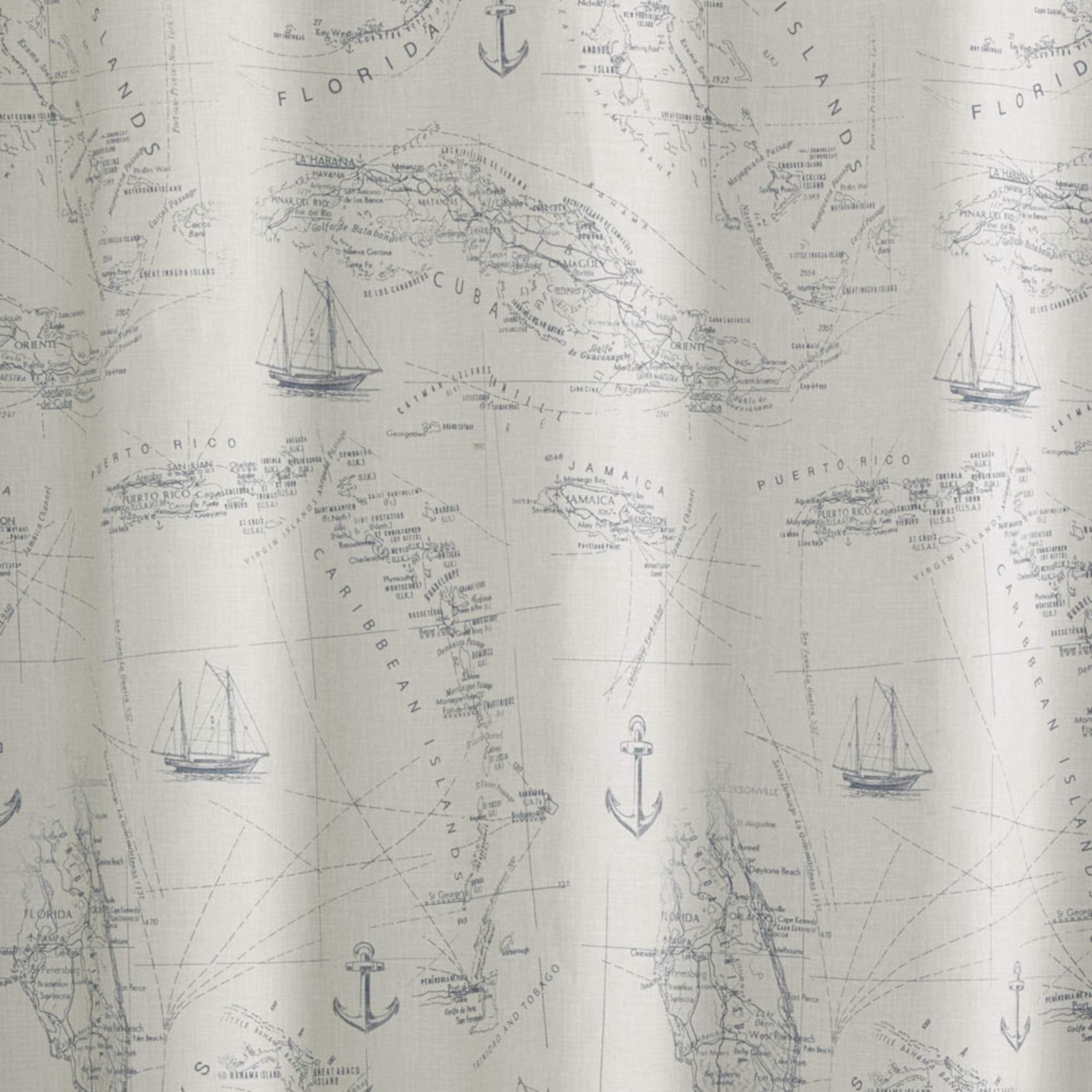 Tommy Bahama shower curtain in a bathroom shows easy care and maintenance