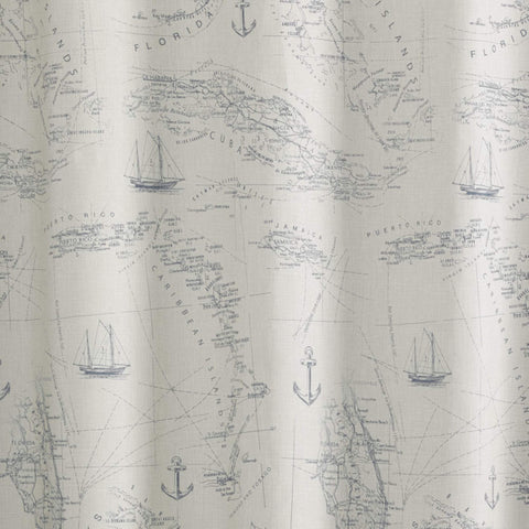 Tommy Bahama shower curtain in a bathroom shows easy care and maintenance