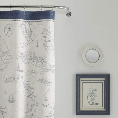Tommy Bahama shower curtain packaging and styling ideas for coastal homes