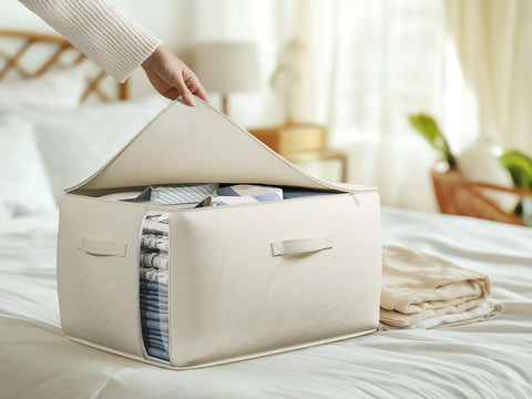 TomVista foldable closet organizer folds flat for compact storage.