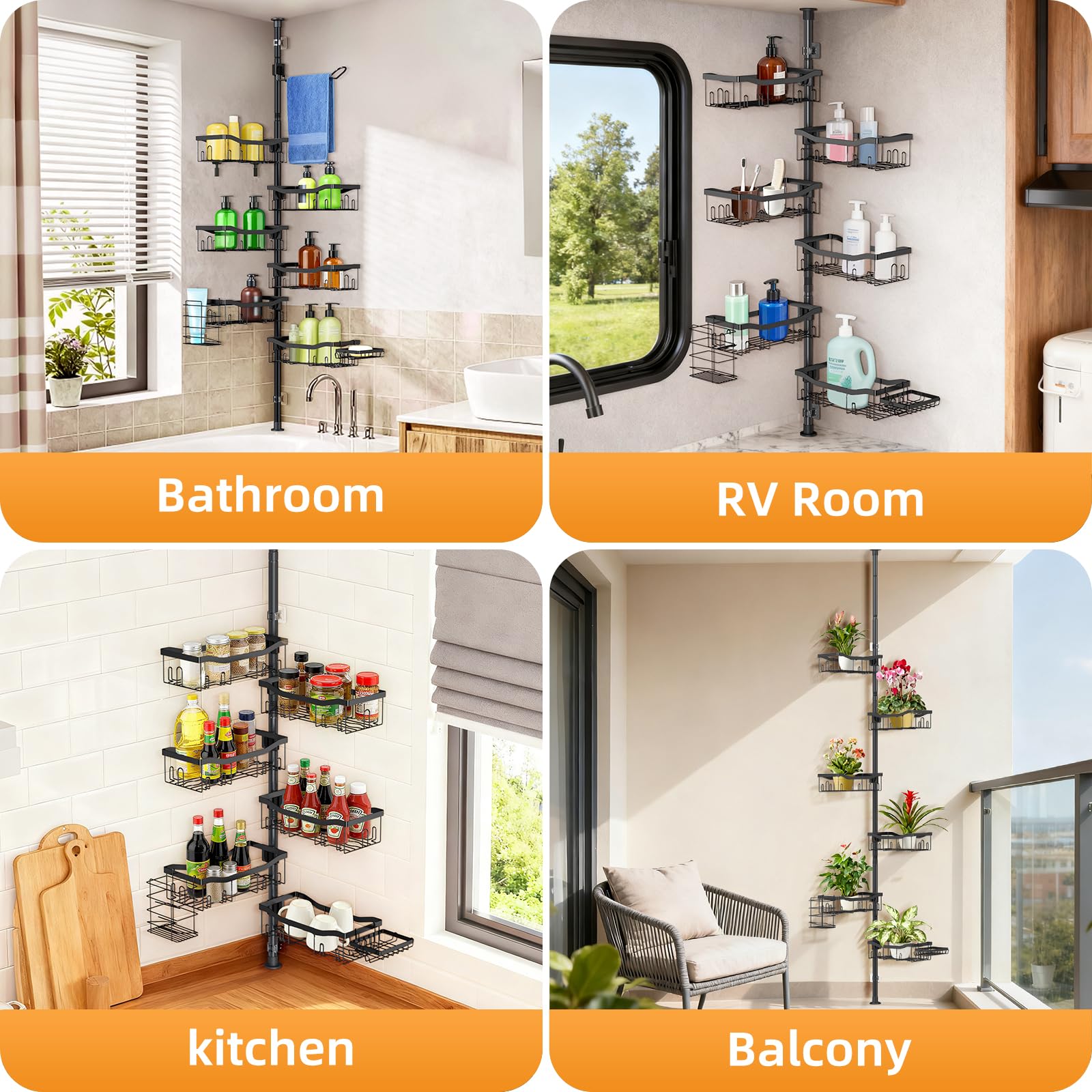 Tondid Shower Caddy Corner six baskets organize shampoo and soap neatly.