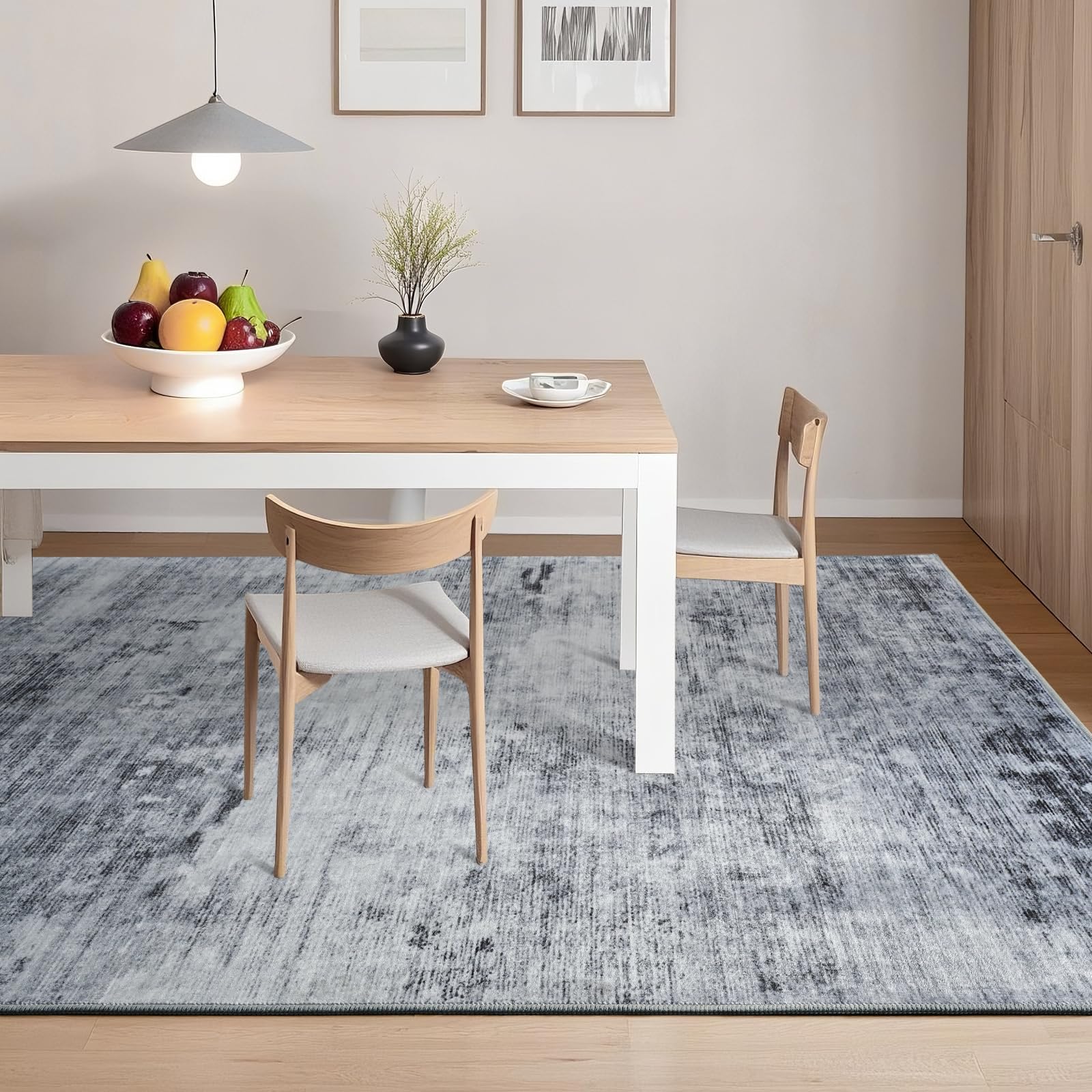Toneed rug with non-slip backing stays in place on hard floors