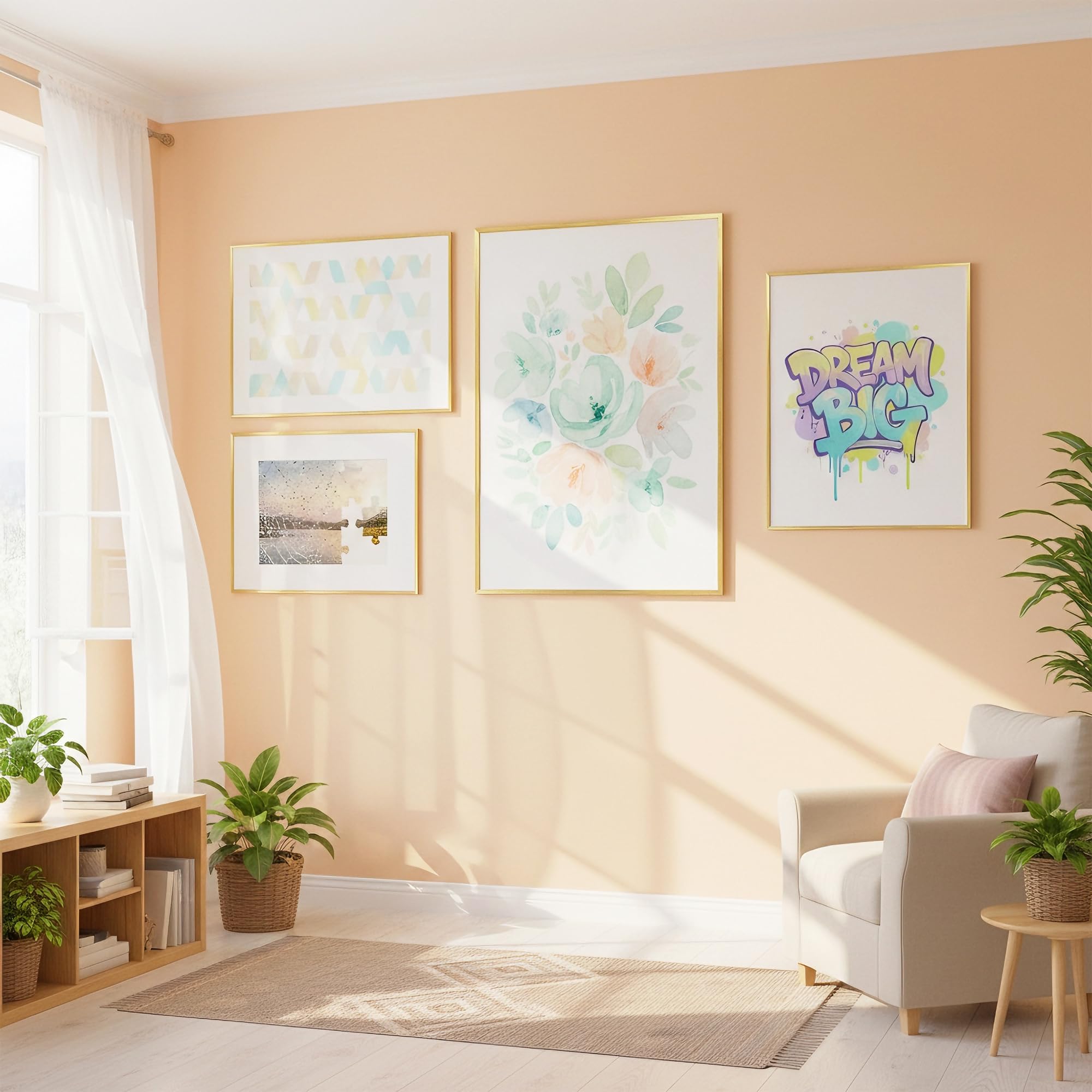 TONES FRAME DESIGN brushed gold finish brightens any space with modern flair.
