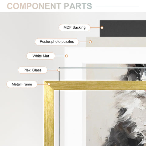 TONES FRAME DESIGN brushed gold frame back supports easy picture changes.