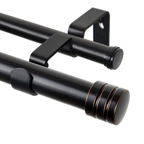 TONIAL 1 inch double curtain rod in black showing adjustable length for varied window widths