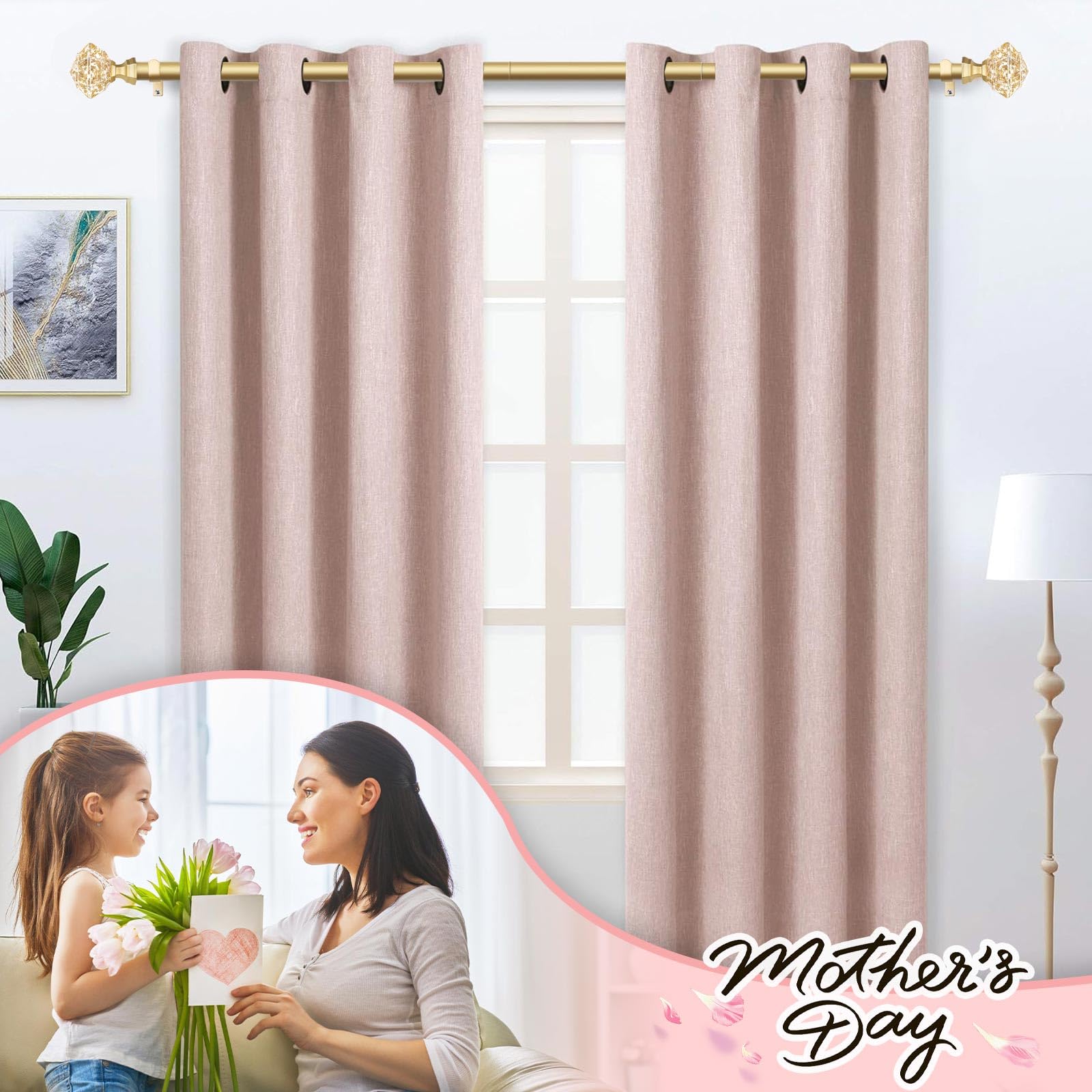 TONIAL curtain rod with translucent diamond finial and luxury gold finish