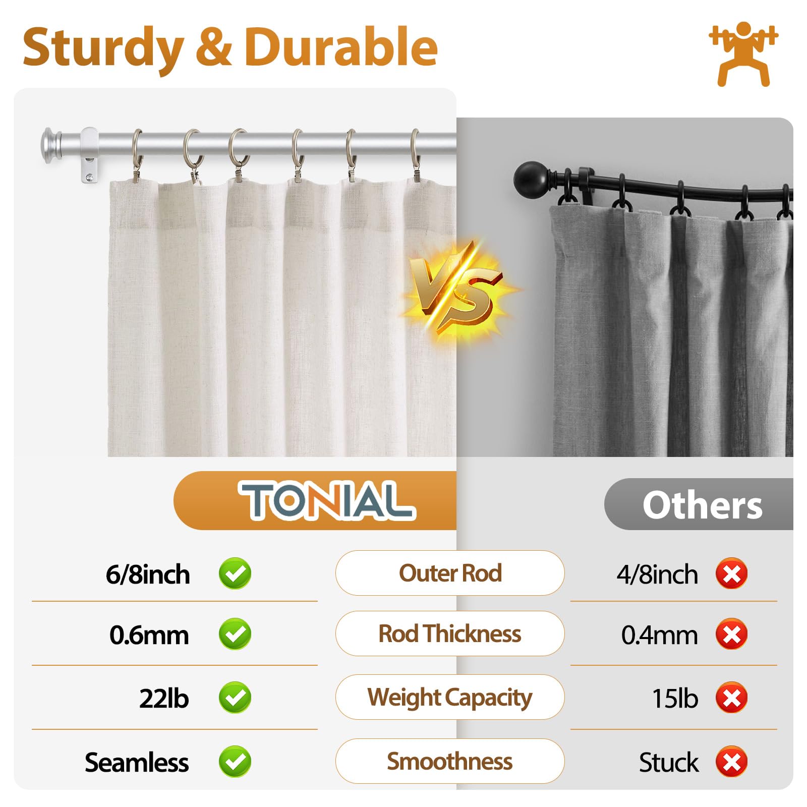 Tonial curtain rod suits kitchen, bedroom, and living room decor.