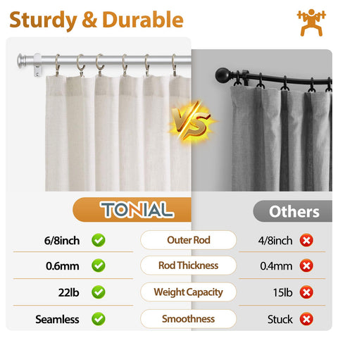 Tonial curtain rod suits kitchen, bedroom, and living room decor.