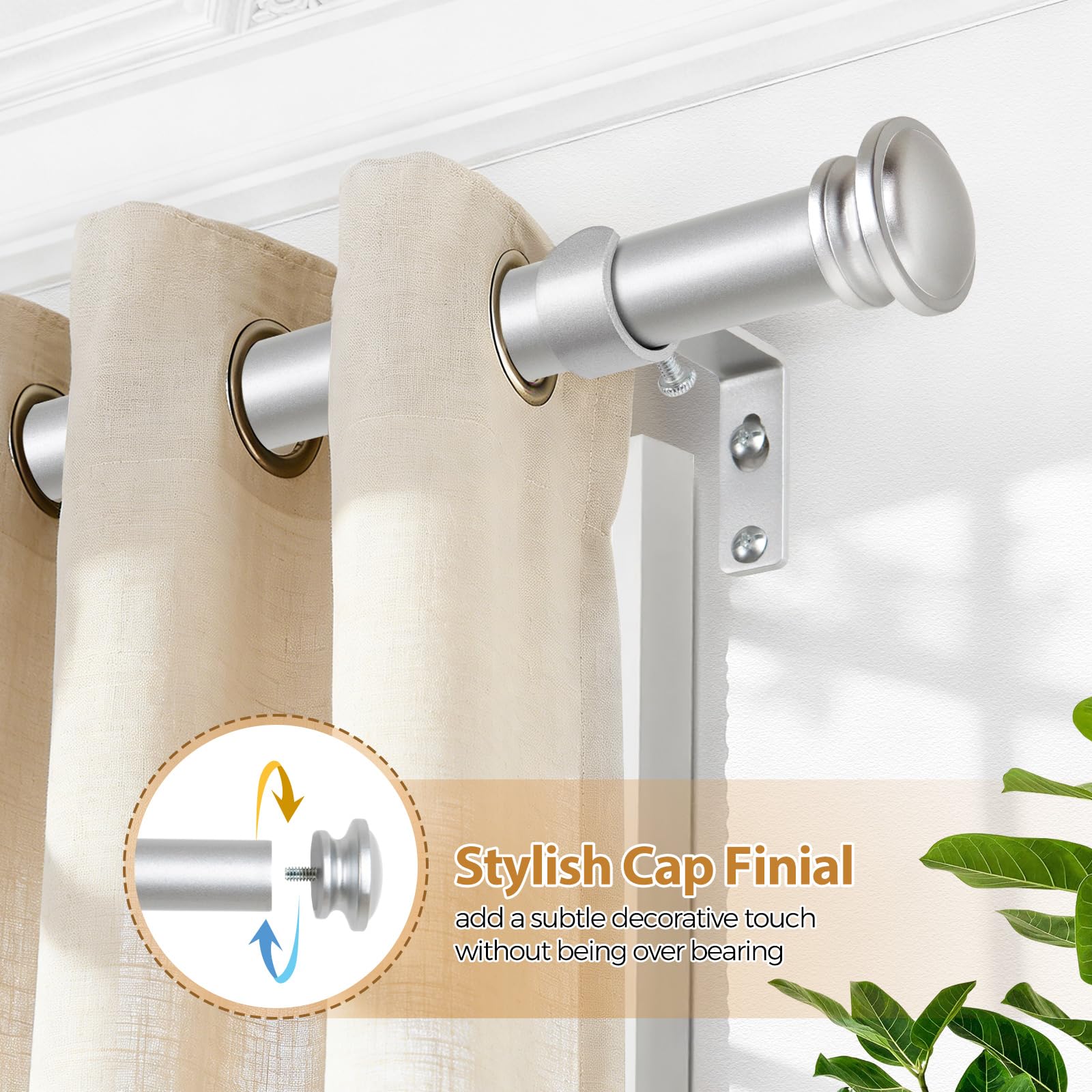 Tonial curtain rod with splicing length adjustments for easy customization.