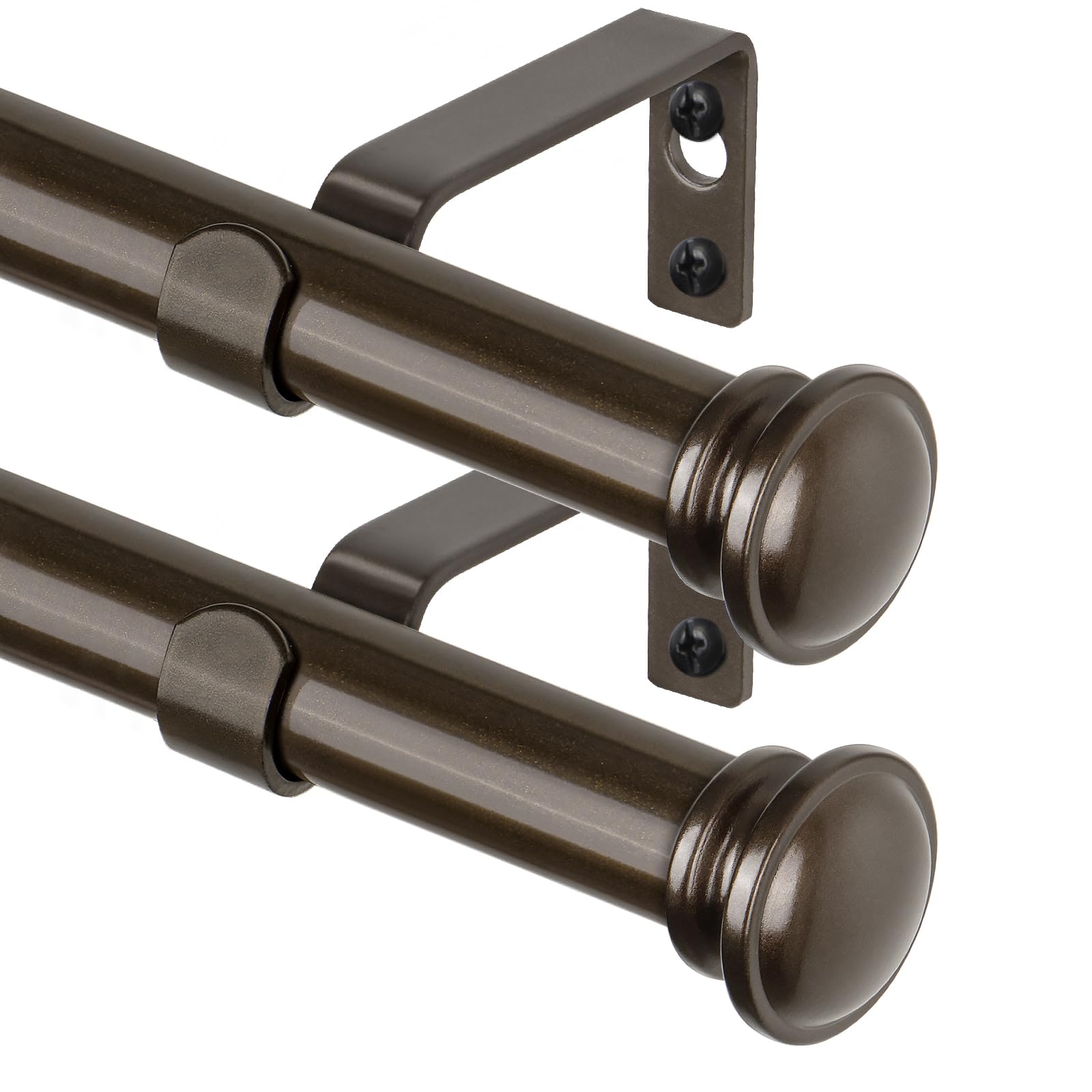 TONIAL bronze curtain rods extended to 32-58 inches for a flexible fit.