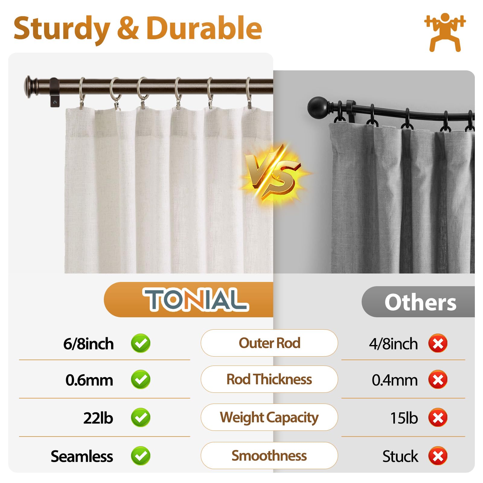 TONIAL curtain rods suitable for kitchen, bedroom, and living spaces.