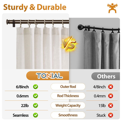 TONIAL curtain rods suitable for kitchen, bedroom, and living spaces.