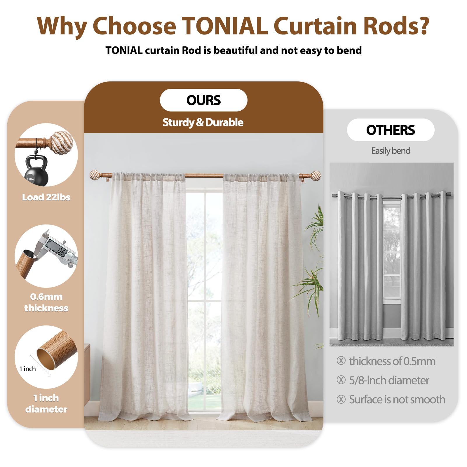 Telescoping 32-86 inch TONIAL rod fits many windows.