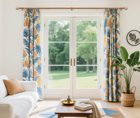 TONIAL wood curtain rod features leaf finial for boho charm.