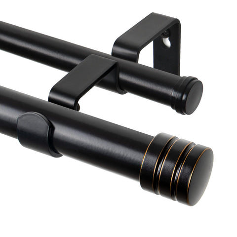 TONIAL 1-inch double curtain rod in black with secure assembly for drapery