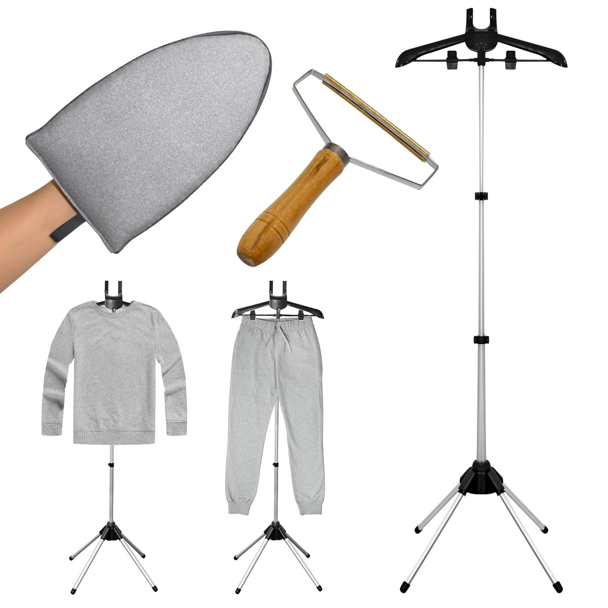 TONINT garment steamer hanger 63in stand demonstrates adjustable height for versatile wardrobe care.