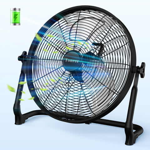 Tonree 18-inch portable floor fan with cordless design for indoor and outdoor cooling.