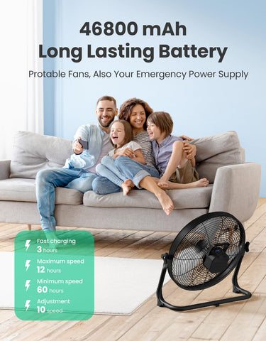Tonree 18-inch portable fan side view showing adjustable tilt for flexible airflow.