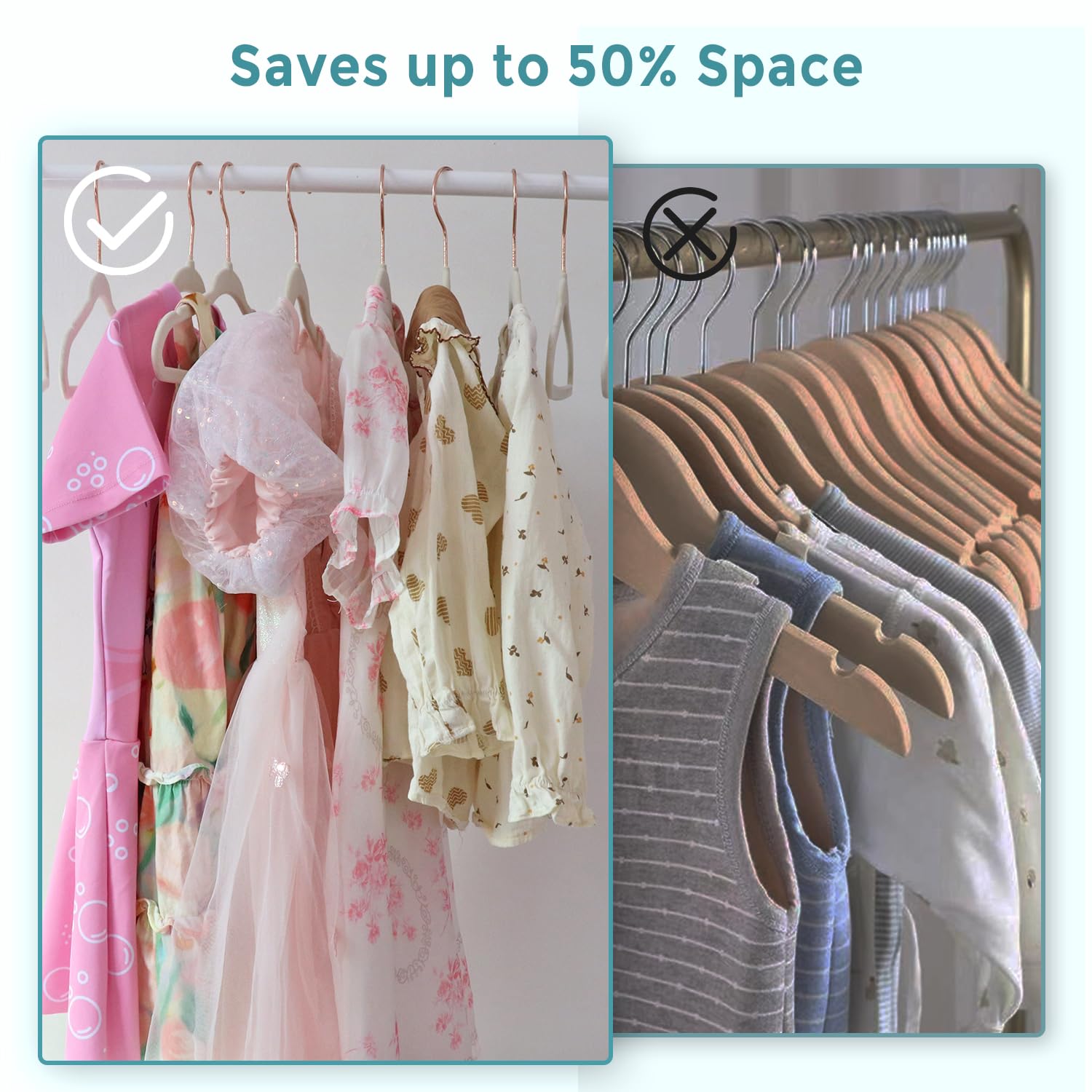 Tonswachic slim space-saving design increases closet capacity without crowding.