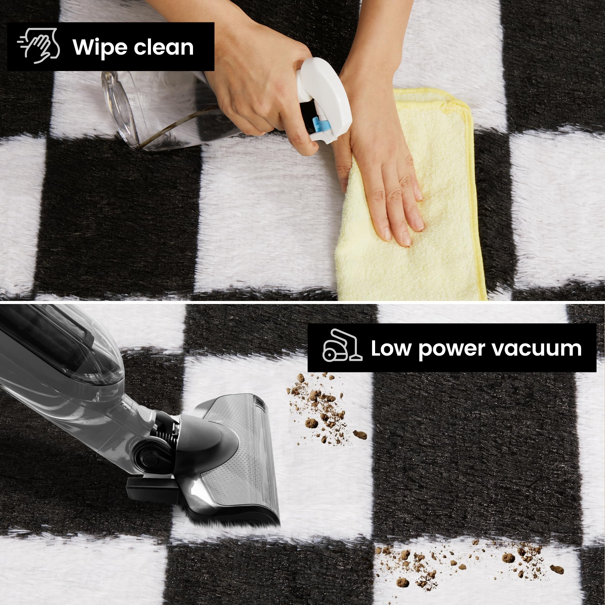 TOOHUB black and white area rug in a living room for a modern vibe