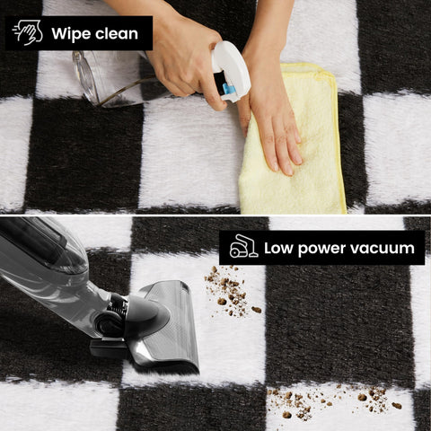 TOOHUB black and white area rug in a living room for a modern vibe
