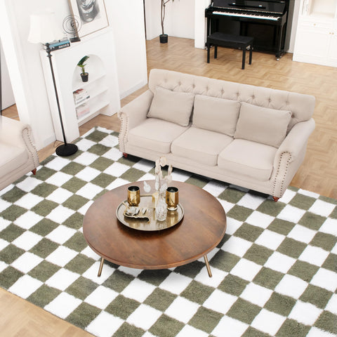TOOHUB fluffy checkered rug closeup showing thick pile and cozy comfort