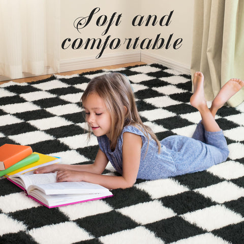 TOOHUB fluffy checkered rug suitable for kids room or nursery