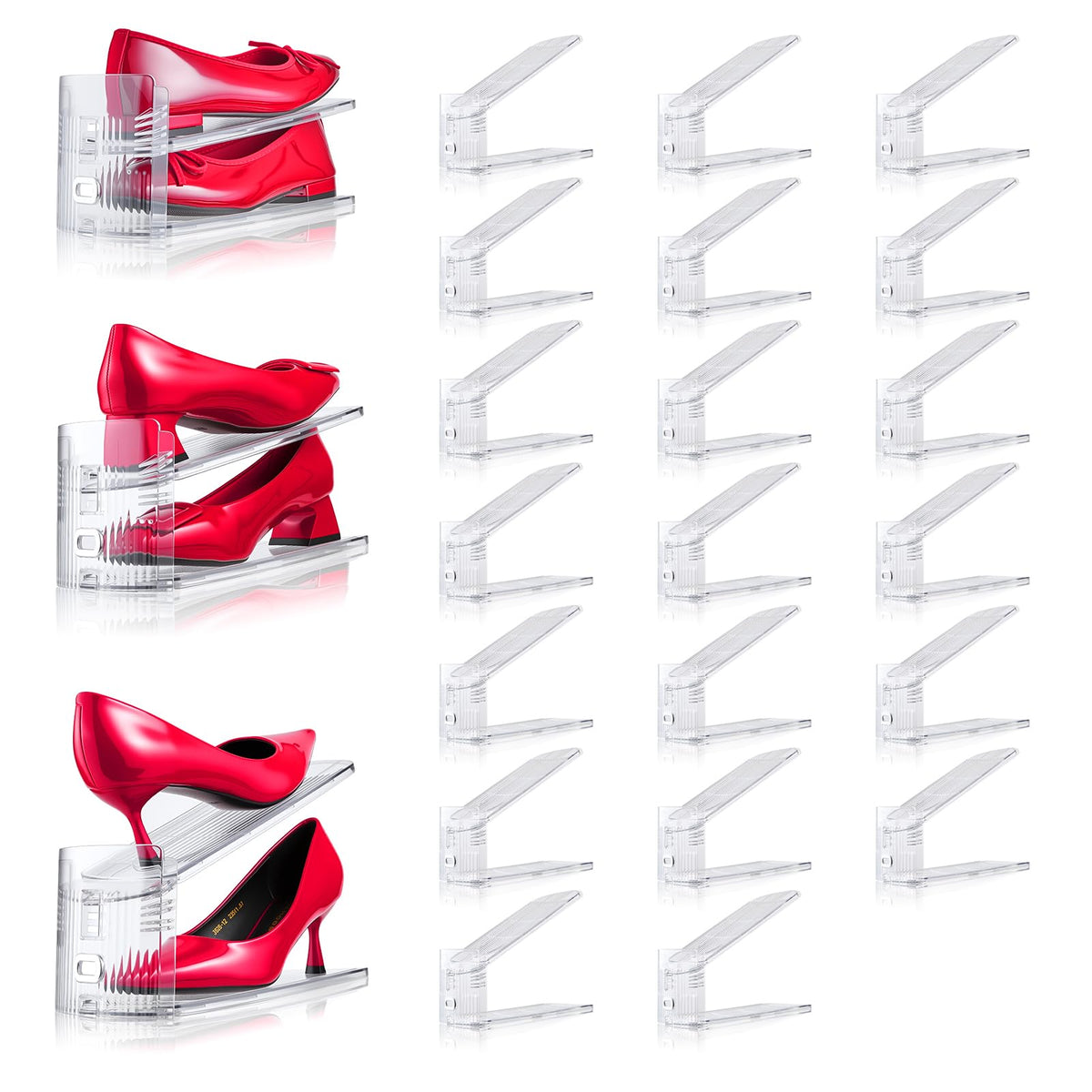 TOOKNIN 20-pack shoe slots organizer demonstrates space-saving closet setup.