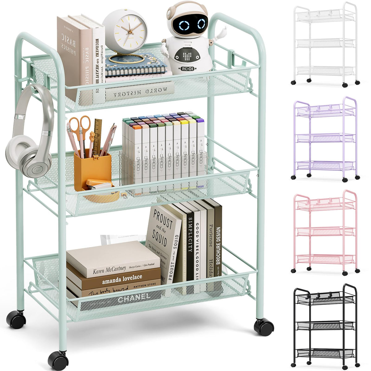 TOOLF 3-tier cart frame for durable metal storage on wheels