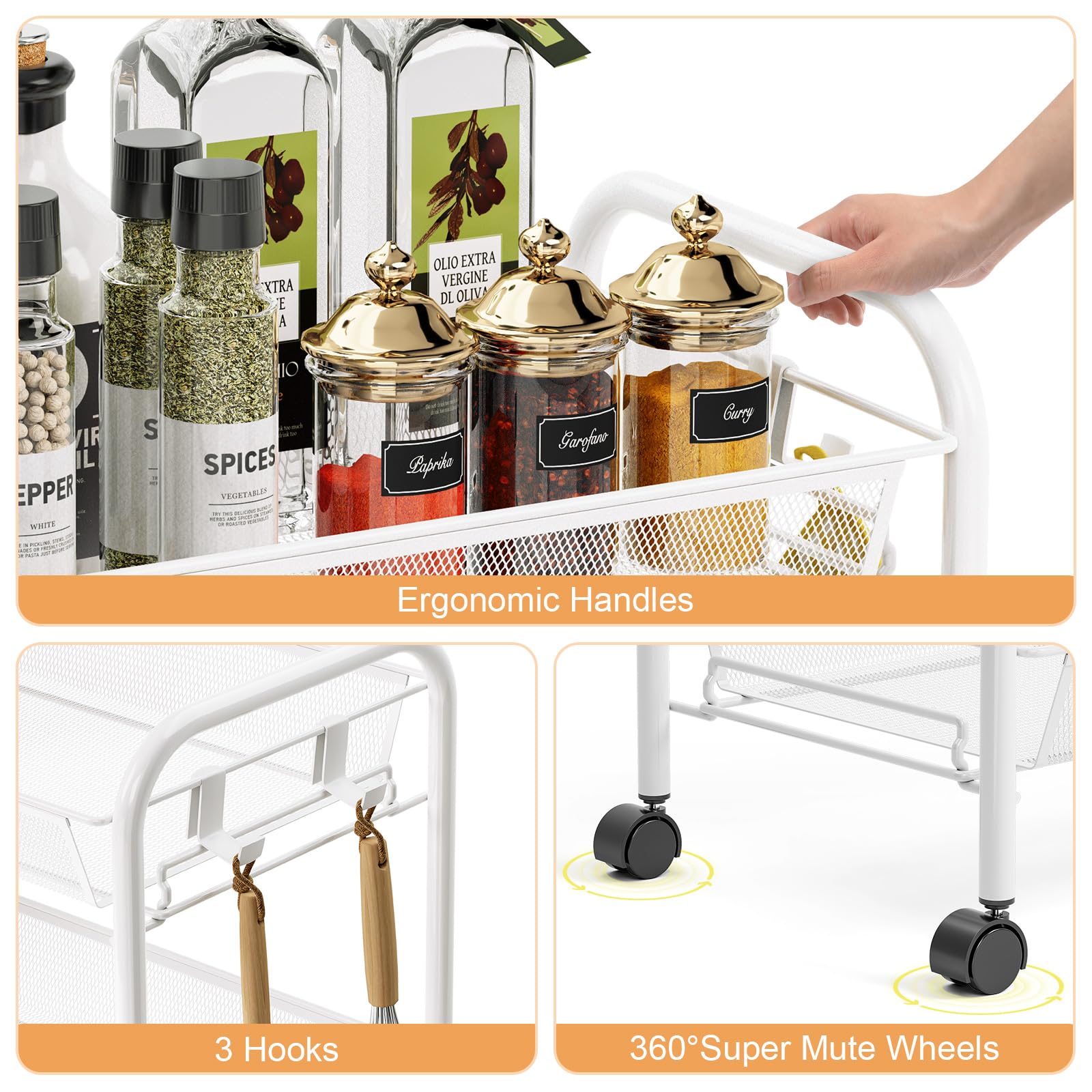 TOOLF 360-degree swivel wheels enable smooth, quiet mobility across rooms.