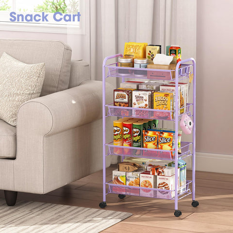 TOOLF 4-Tier Rolling Cart assembly shows snap-together design for quick setup.