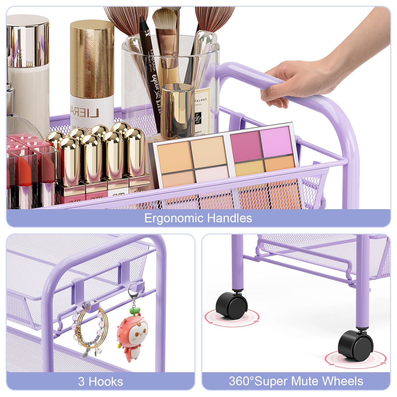 TOOLF 4-Tier Rolling Cart bathroom use keeps essentials tidy and within reach.