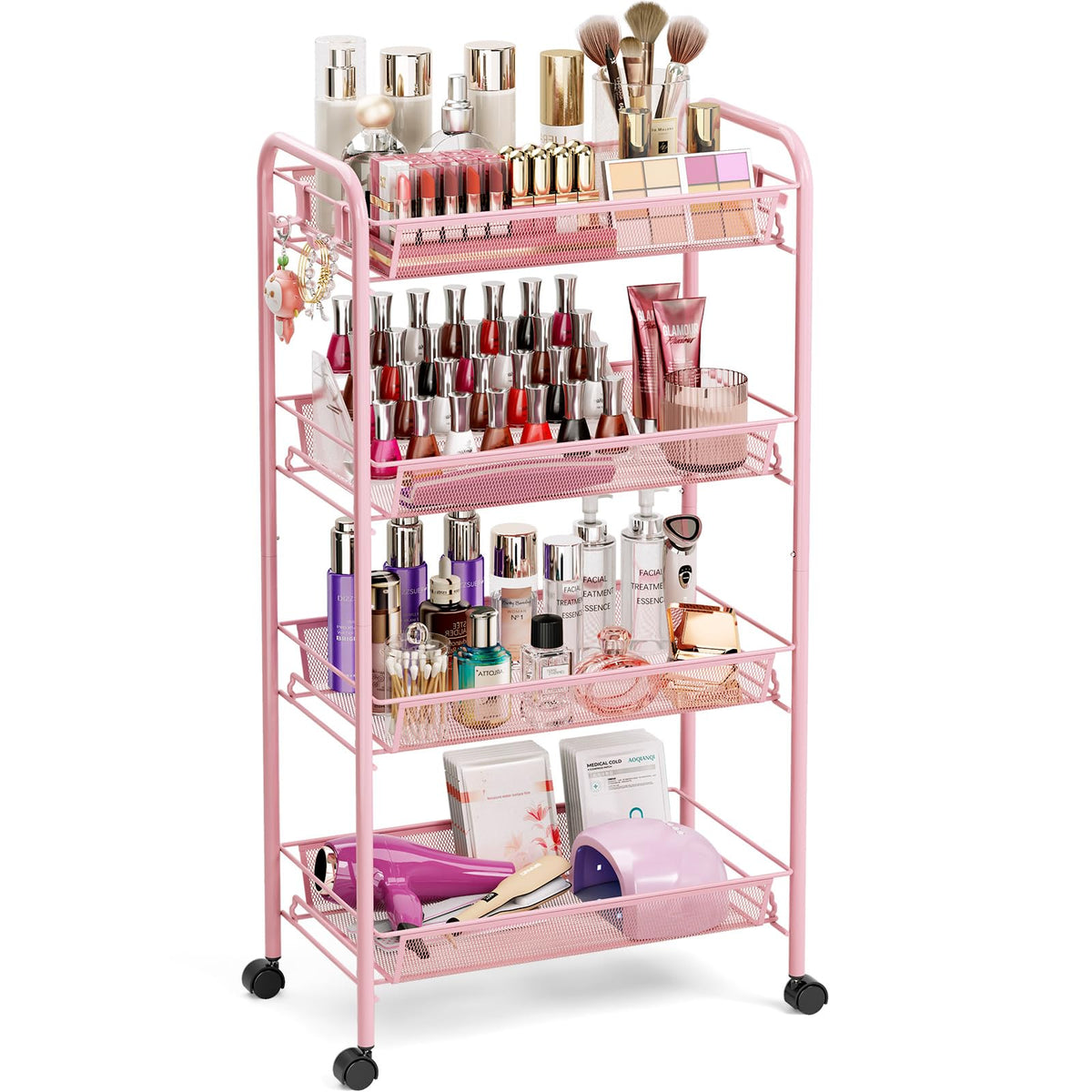 TOOLF 4-tier rolling cart with metal frame for durable kitchen storage