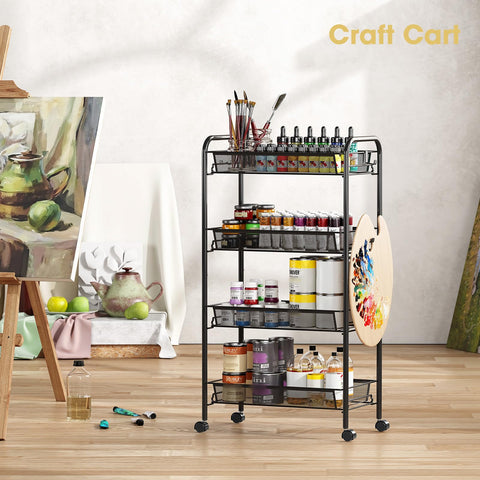 TOOLF 4-Tier Rolling Cart side view highlights slim footprint for tight spaces