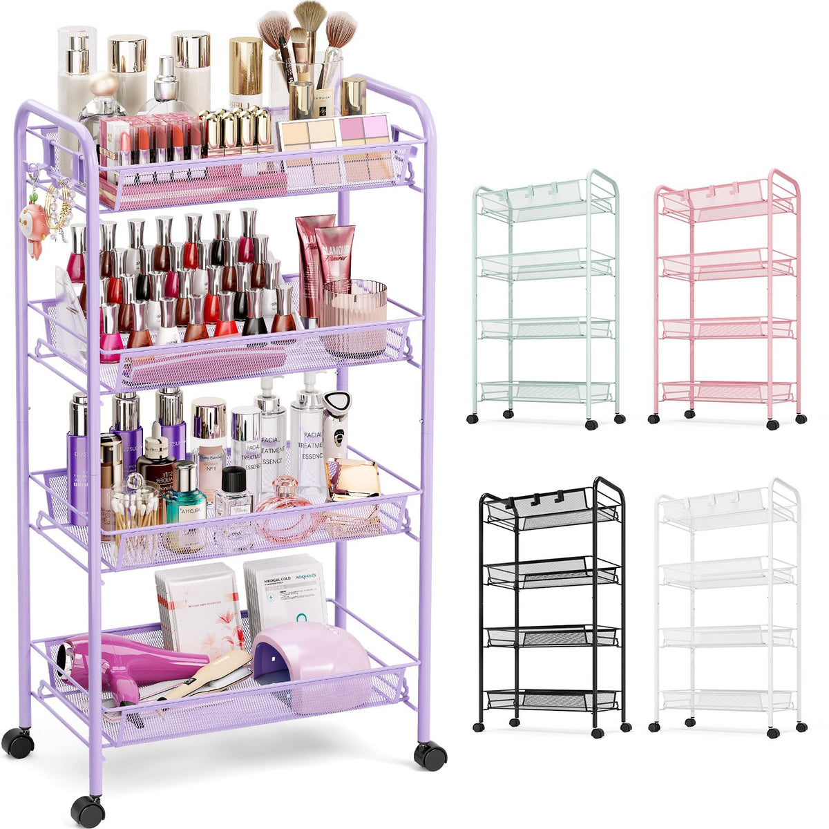 TOOLF 4-Tier Rolling Cart top view for versatile on-wheels storage.