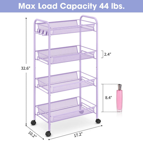 TOOLF 4-Tier Rolling Cart with hooks adds handy side storage solutions.