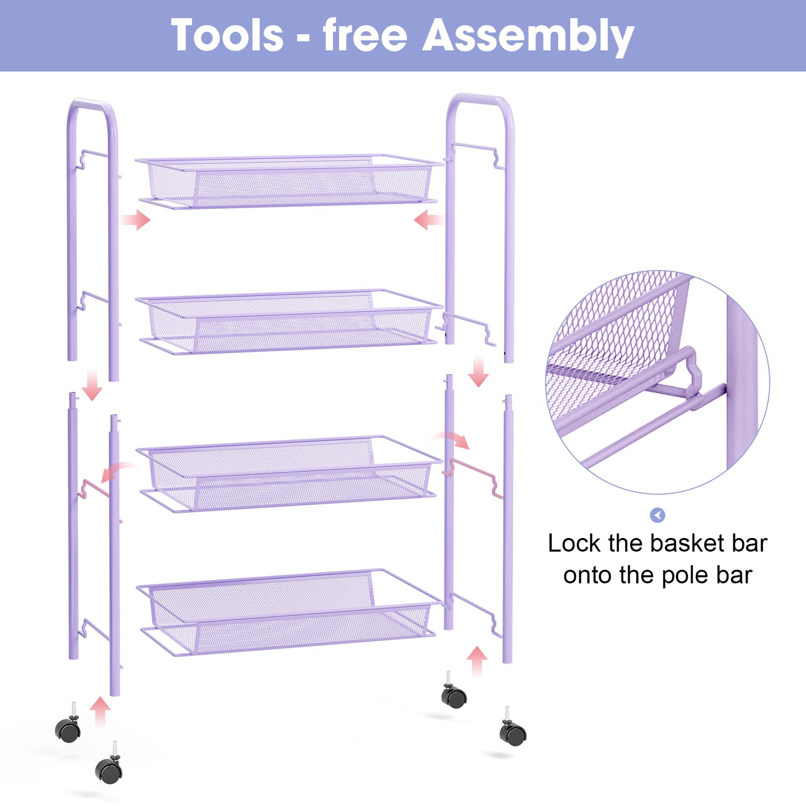 TOOLF 4-Tier Rolling Cart workshop use enables organized tools and supplies.