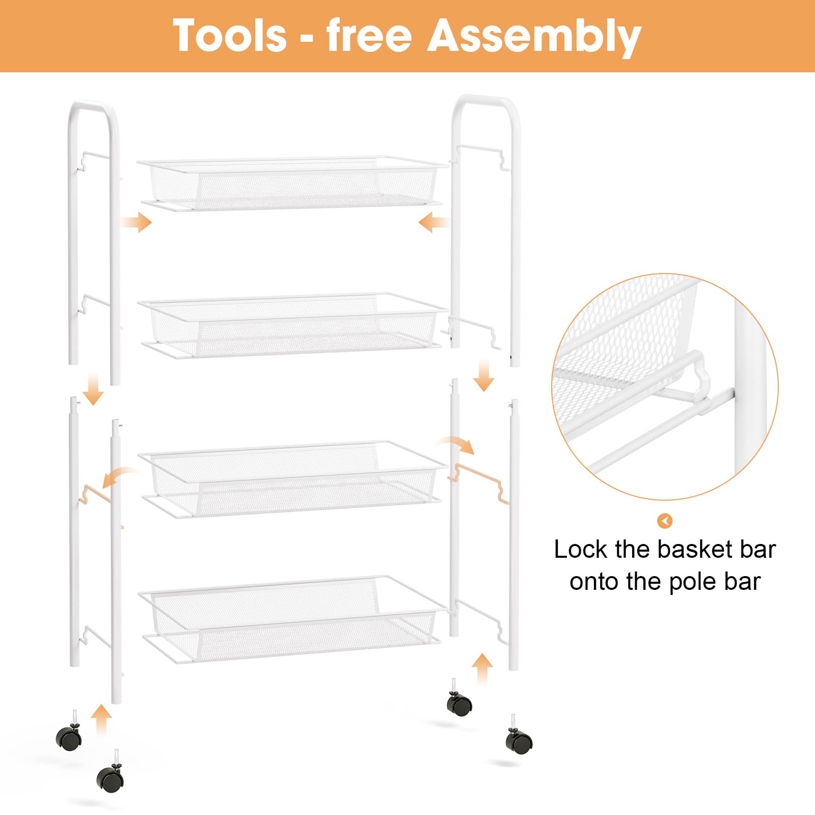 TOOLF 4-tier cart with spacious shelves ready for organization