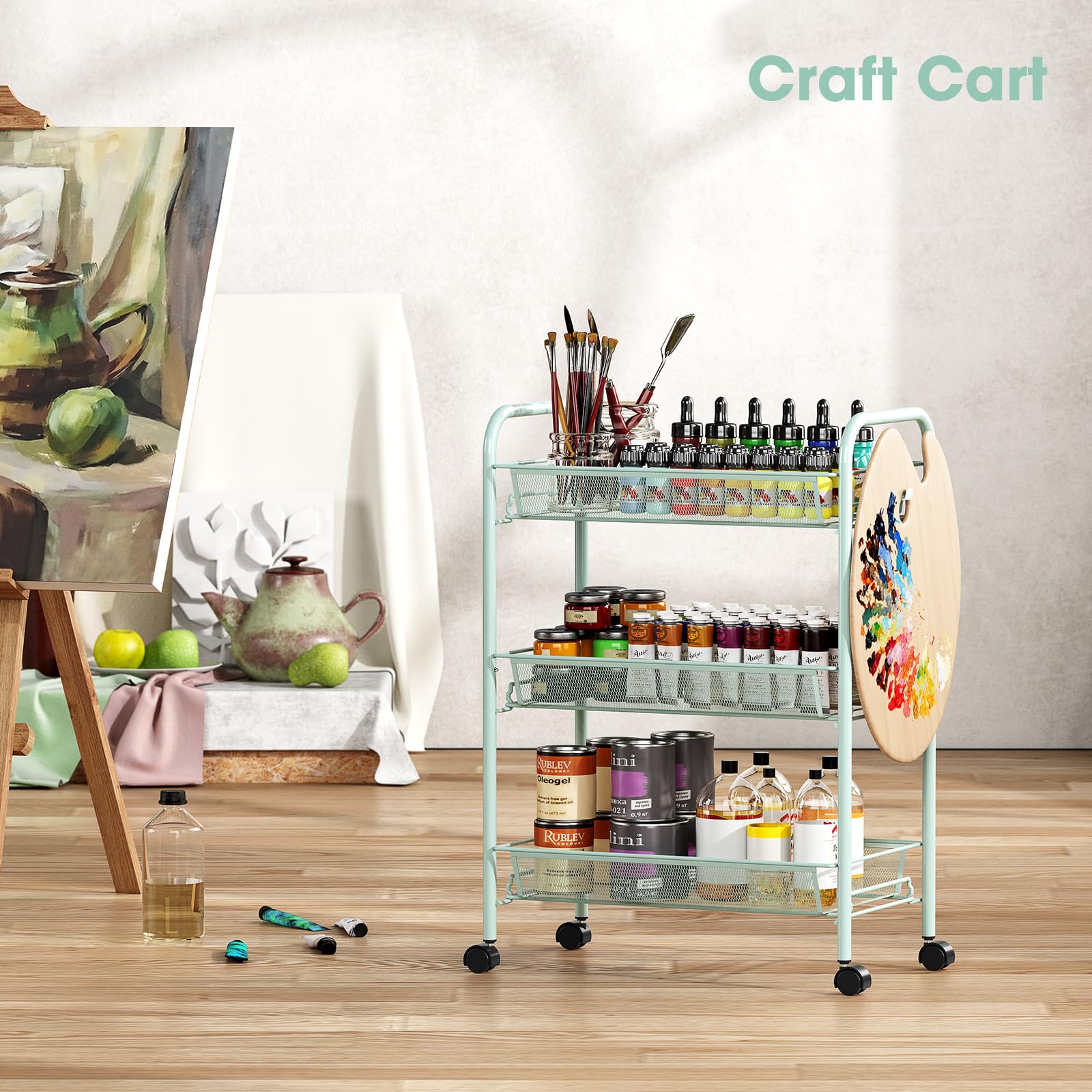 TOOLF bathroom cart on wheels keeps essentials tidy