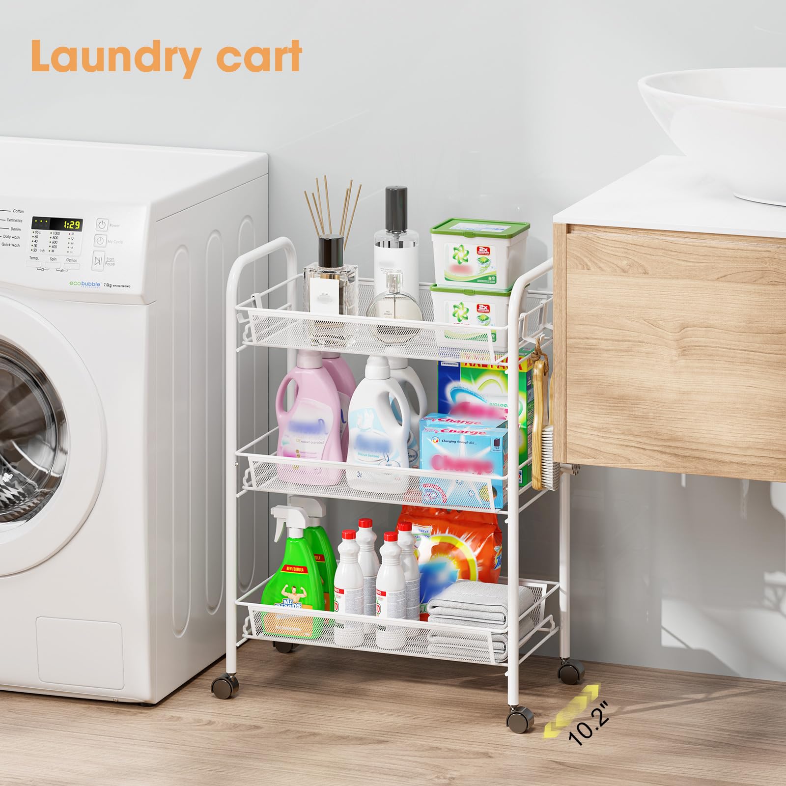 TOOLF breathable mesh basket with raised edge prevents items from tipping.